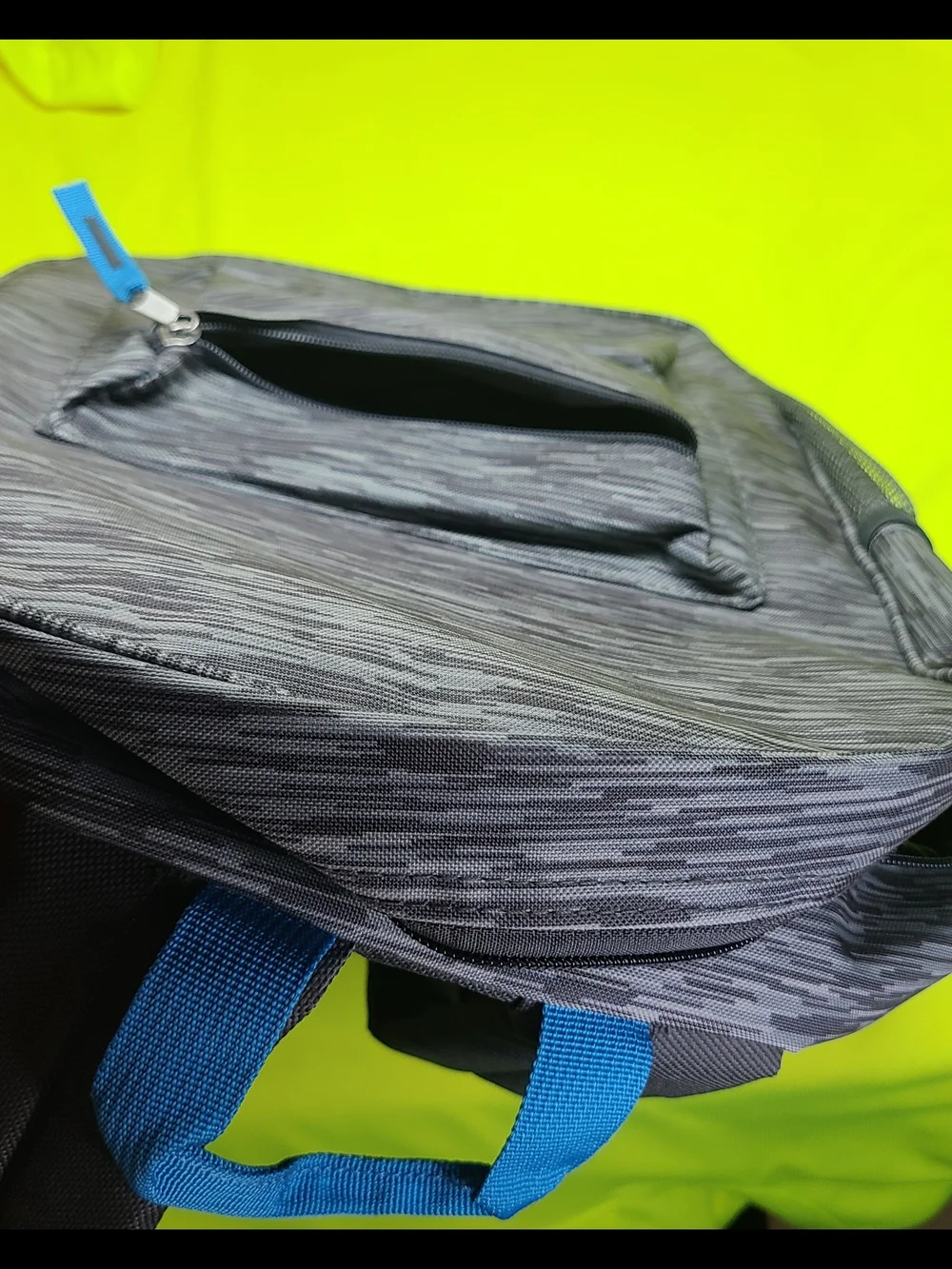 Men's Gray Patterned Backpack with Blue Accents